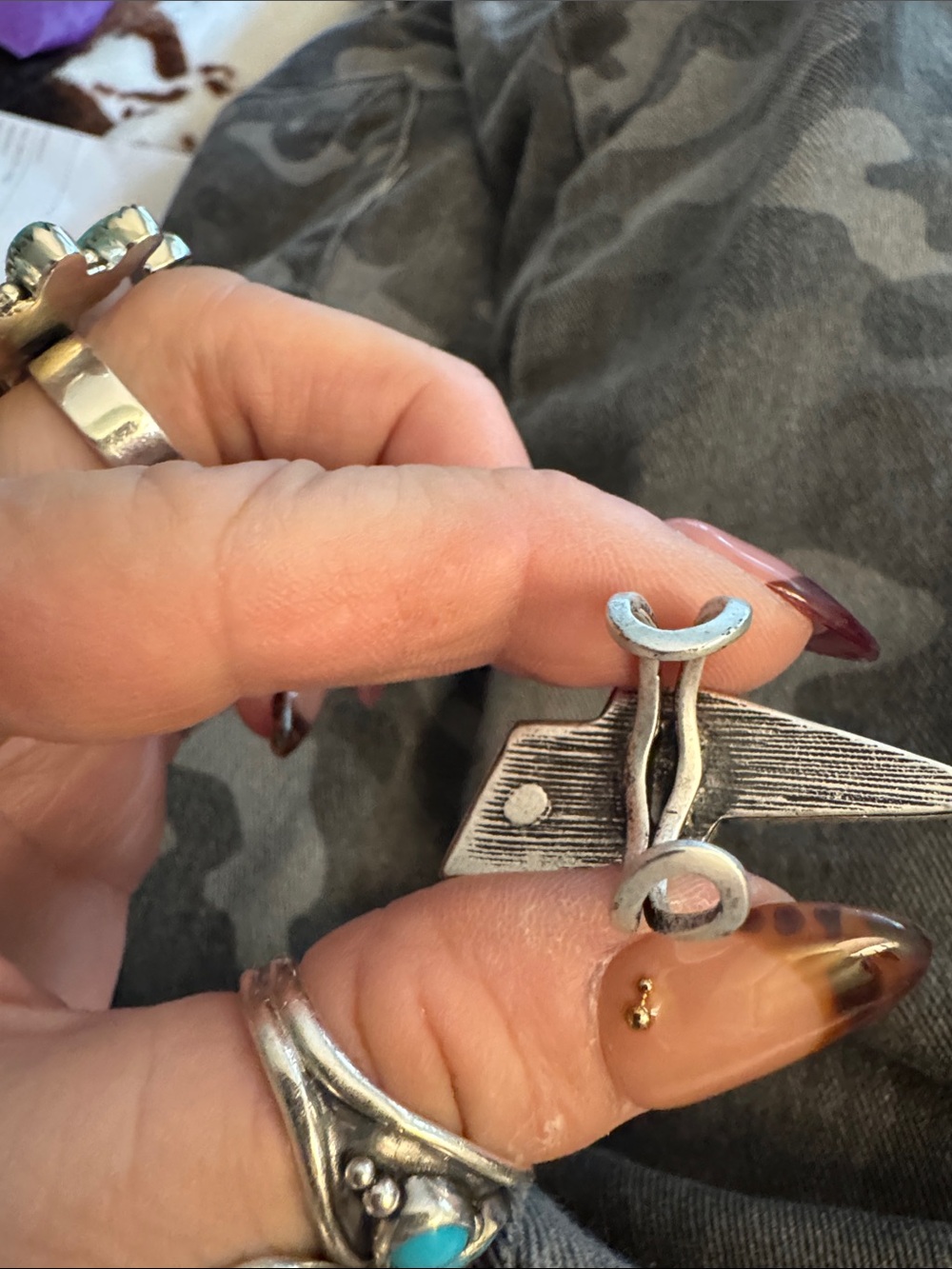 Navajo Turquoise Cluster and Geometric Stone Rings 925 silver - Picture 2 of 4